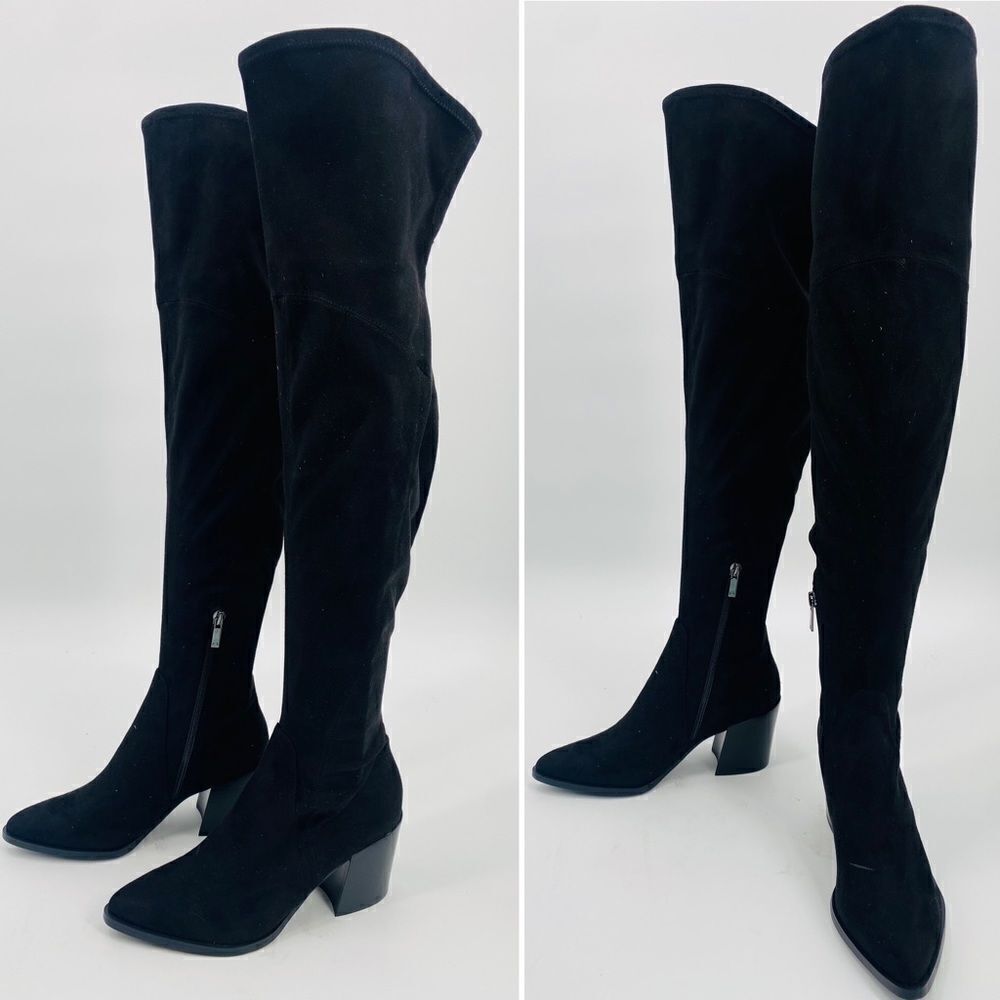 Marc Fisher Size 6M Black Over the Knee Suede Cathi Boot Pointed Toe Heeled